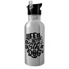 Water bottle Silver with straw, stainless steel 600ml