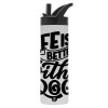 Metallic thermos bottle with straw & handle, stainless steel (Stainless steel 304), double-walled, 600ml.