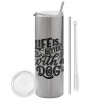 Tumbler stainless steel Silver 600ml, with metal straw & cleaning brush