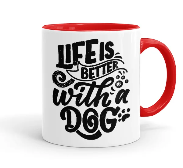 Life is better with a DOG — Mug colored red, ceramic, 330ml