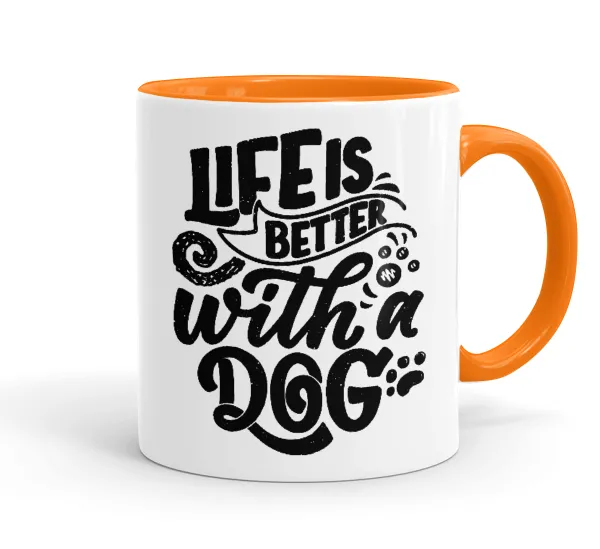 Life is better with a DOG — Mug colored orange, ceramic, 330ml