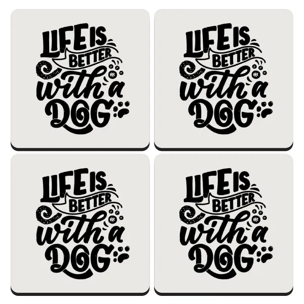 Life is better with a DOG — Σουβέρ ξύλινα τετράγωνα (9cm)