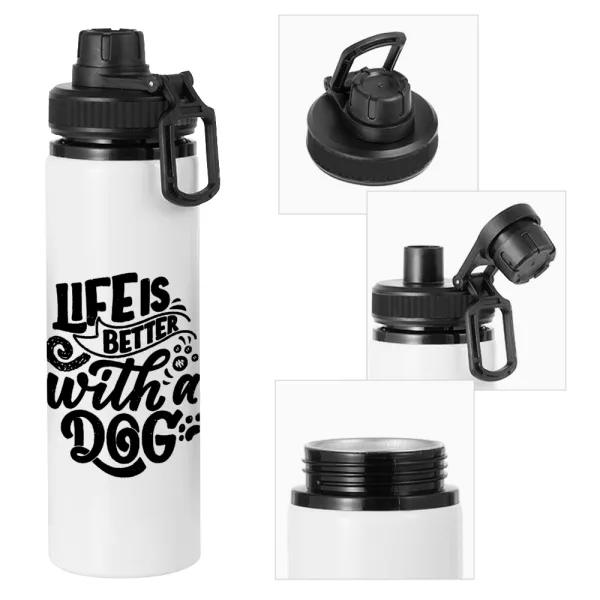 Life is better with a DOG — Μεταλλικό παγούρι νερού με καπάκι ασφαλείας, αλουμινίου 850ml