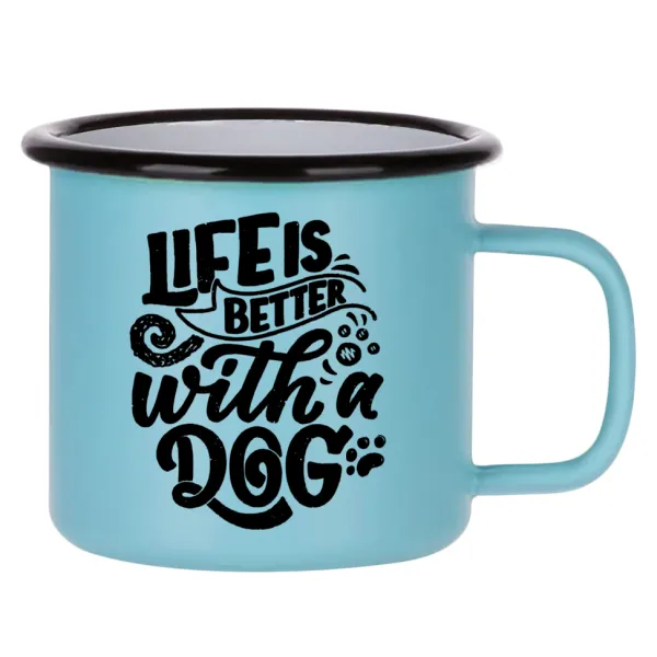 Life is better with a DOG — Κούπα Μεταλλική εμαγιέ ΜΑΤ σιέλ 360ml