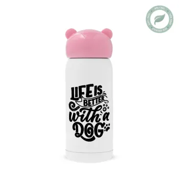Life is better with a DOG, Ροζ ανοξείδωτο παγούρι θερμό (Stainless steel), 320ml