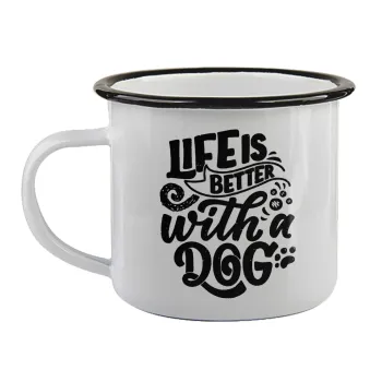 Life is better with a DOG, Κούπα εμαγιέ με μαύρο χείλος 360ml