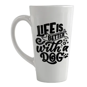 Life is better with a DOG, Κούπα κωνική Latte Μεγάλη, κεραμική, 450ml