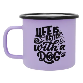 Life is better with a DOG, Κούπα Μεταλλική εμαγιέ ΜΑΤ Light Pastel Purple 360ml