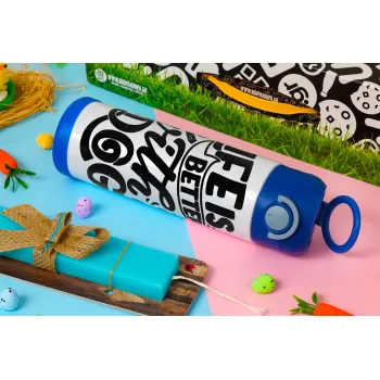 Life is better with a DOG, Easter candle, Childrens hot water bottle, stainless steel, with safety straw, BLUE (500ml)