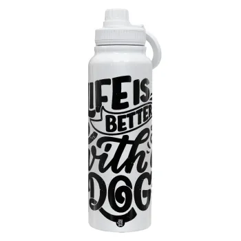 Life is better with a DOG, Θερμός 1L Ανοξείδωτο με Βάση Κινητού & Διπλά Τοιχώματα
