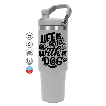 Life is better with a DOG, GREY color, 890ml (30oz) stainless Steel Tumbler with Handle
