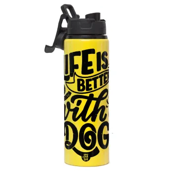 Life is better with a DOG, Μεταλλικό παγούρι νερού με καπάκι ασφαλείας, αλουμινίου 850ml