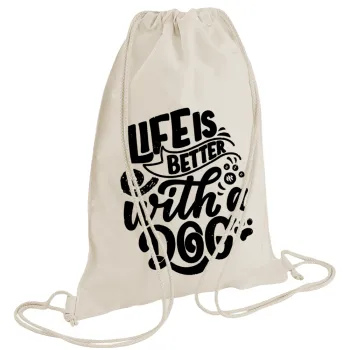 Life is better with a DOG, Τσάντα πλάτης πουγκί GYMBAG natural (28x40cm)