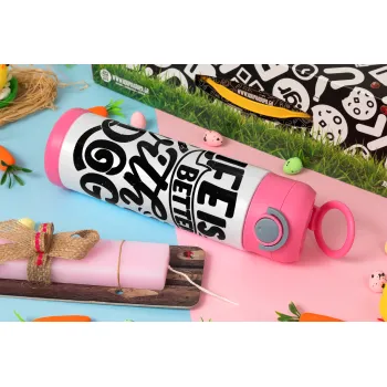 Life is better with a DOG, Πασχαλινή Λαμπάδα με Παιδικό παγούρι θερμό, ανοξείδωτο, με καλαμάκι ασφαλείας, ΡΟΖ (500ml)