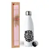 Easter Set, metallic stainless steel water bottle (750ml) & scented flat Easter candle (30cm) (PINK)