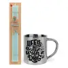 Easter Set, metallic thermal cup (300ml) & aromatic flat Easter candle (30cm) (TURQUOISE)
