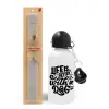 Easter Set, metallic aluminum water bottle (500ml) & aromatic flat Easter candle (30cm) (GRAY)