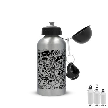 DOG pattern, Metallic water jug, Silver, aluminum 500ml