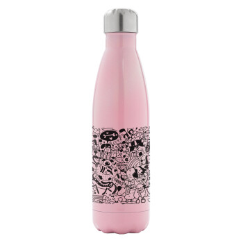 DOG pattern, Metal mug thermos Pink Iridiscent (Stainless steel), double wall, 500ml