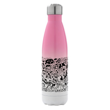 DOG pattern, Metal mug thermos Pink/White (Stainless steel), double wall, 500ml