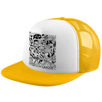 DOG pattern, Καπέλο Ενηλίκων Soft Trucker με Δίχτυ Κίτρινο/White (POLYESTER, ΕΝΗΛΙΚΩΝ, UNISEX, ONE SIZE)