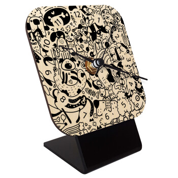 DOG pattern, Quartz Table clock in natural wood (10cm)
