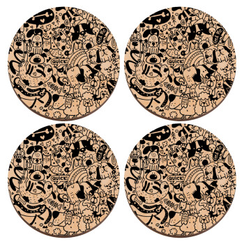 DOG pattern, ΣΕΤ x4 Σουβέρ ξύλινα στρογγυλά plywood (9cm)