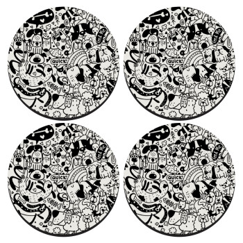 DOG pattern, SET of 4 round wooden coasters (9cm)
