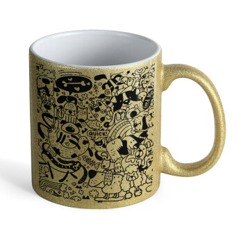 Σκυλάκια, Κούπα Χρυσή Glitter που γυαλίζει, κεραμική, 330ml