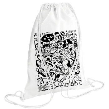 DOG pattern, Τσάντα πλάτης πουγκί GYMBAG λευκή (28x40cm)