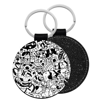 DOG pattern, Μπρελόκ Δερματίνη, στρογγυλό ΜΑΥΡΟ (5cm)