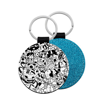 DOG pattern, Μπρελόκ Δερματίνη, στρογγυλό ΜΠΛΕ (5cm)