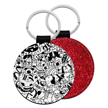 DOG pattern, Μπρελόκ Δερματίνη, στρογγυλό ΚΟΚΚΙΝΟ (5cm)