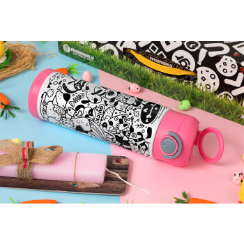 DOG pattern, Easter candle, Childrens hot water bottle, stainless steel, with safety straw, PINK (500ml)