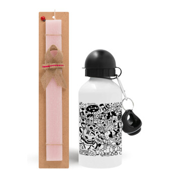 DOG pattern, Easter Set, metallic aluminum bottle (500ml) & aromatic flat Easter candle (30cm) (PINK)