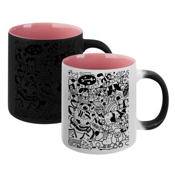 Σκυλάκια, Κούπα Μαγική εσωτερικό ΡΟΖ, κεραμική 330ml που αλλάζει χρώμα με το ζεστό ρόφημα