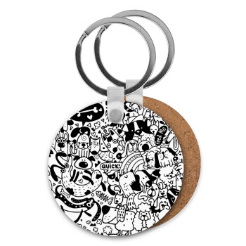 DOG pattern, Μπρελόκ Ξύλινο στρογγυλό MDF Φ5cm