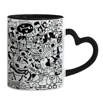 DOG pattern, Mug heart black handle, ceramic, 330ml