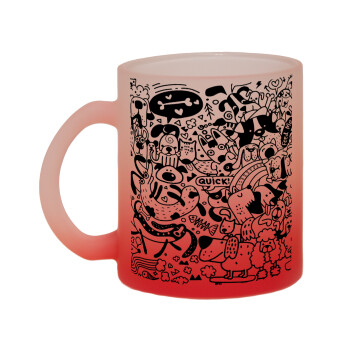 Σκυλάκια, Κούπα γυάλινη δίχρωμη με βάση το κόκκινο ματ, 330ml