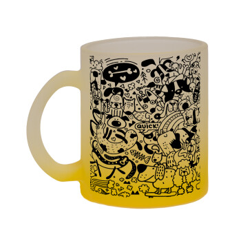 DOG pattern, Κούπα γυάλινη δίχρωμη με βάση το κίτρινο ματ, 330ml