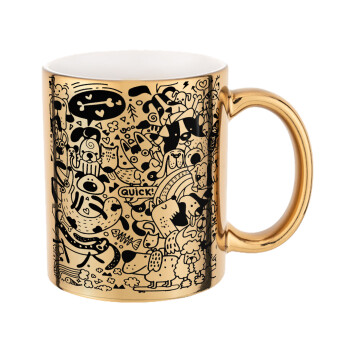 DOG pattern, Mug ceramic, gold mirror, 330ml
