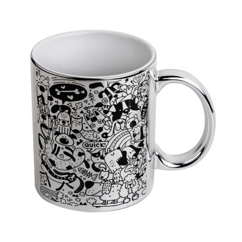 DOG pattern, Mug ceramic, silver mirror, 330ml