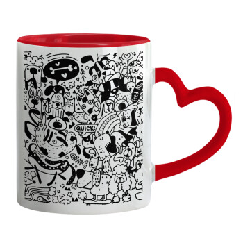 DOG pattern, Mug heart red handle, ceramic, 330ml