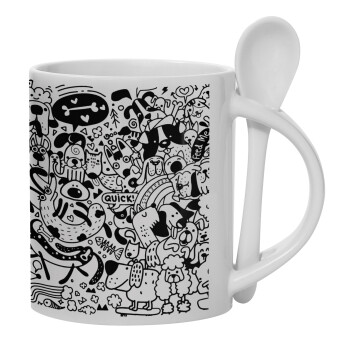 DOG pattern, Ceramic coffee mug with Spoon, 330ml (1pcs)