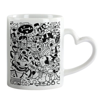 Σκυλάκια, Κούπα καρδιά χερούλι λευκή, κεραμική, 330ml