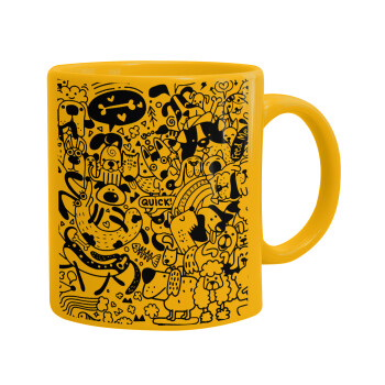 DOG pattern, Ceramic coffee mug yellow, 330ml (1pcs)