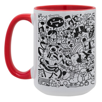 DOG pattern, Κούπα Mega 15oz, κεραμική Κόκκινη, 450ml