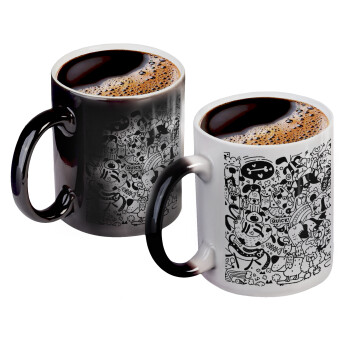 DOG pattern, Color changing magic Mug, ceramic, 330ml when adding hot liquid inside, the black colour desappears (1 pcs)