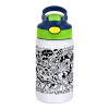 Children's hot water bottle, stainless steel, with safety straw, green, blue (350ml)