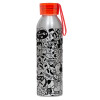 Aluminum Sports Bottle 650ml – Silver with Red Cap and Silicone Strap